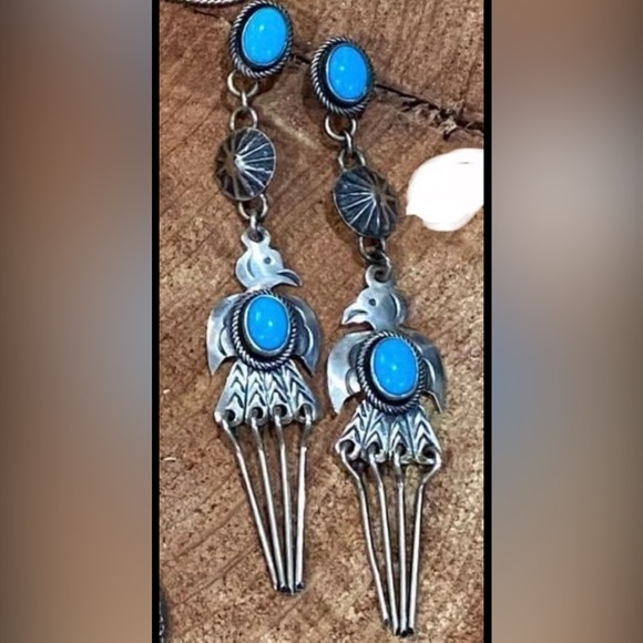 Sterling silver/turquoise thunderbird earrings - Picture 1 of 2